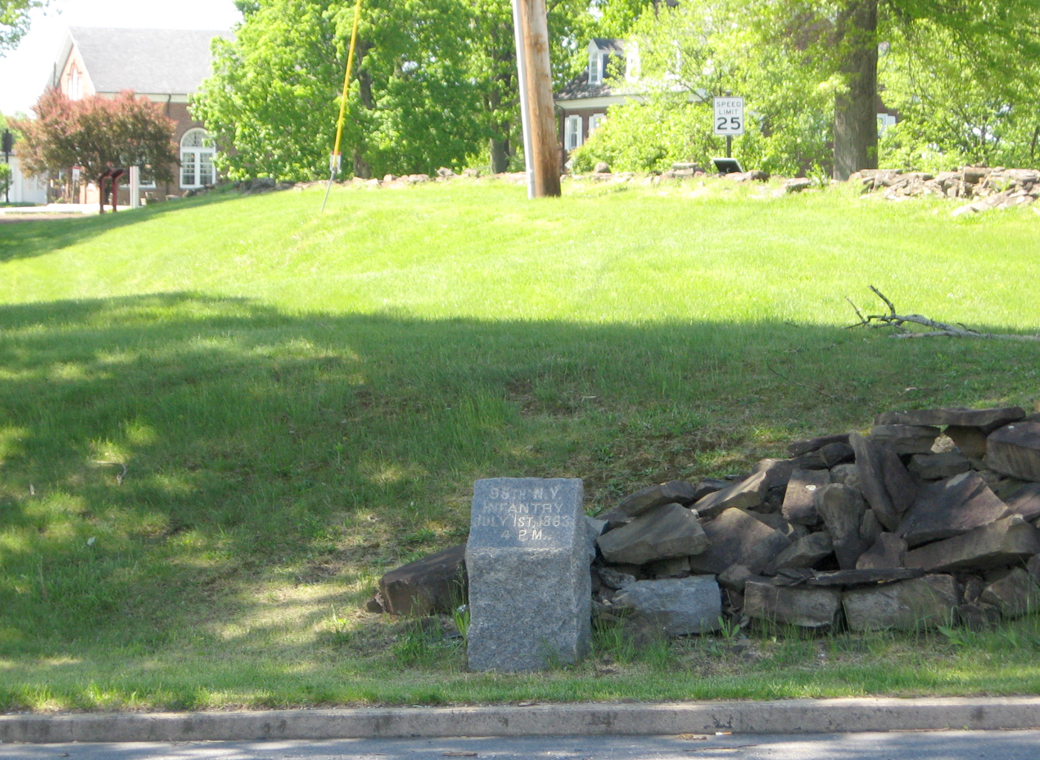 4 p.m. position marker for the 95th New York Infantry Regiment on Seminary Ridge on the Gettysburg battlefield