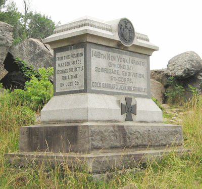 Monument to the 146th New York Infantry on Little Round Top at Gettysburg