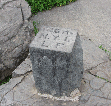 Left flank marker for the 146th New York Infantry on Little Round Top at Gettysburg