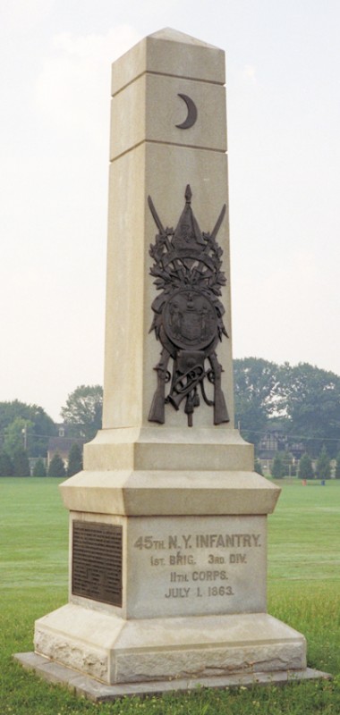 Monuments to the 45th New York Infantry Regiment at Gettysburg