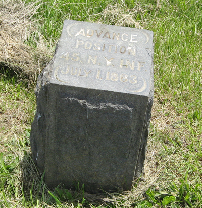 Marker by the McLean farm lane showing the regiment's most advanced position on July 1 at Gettysburg