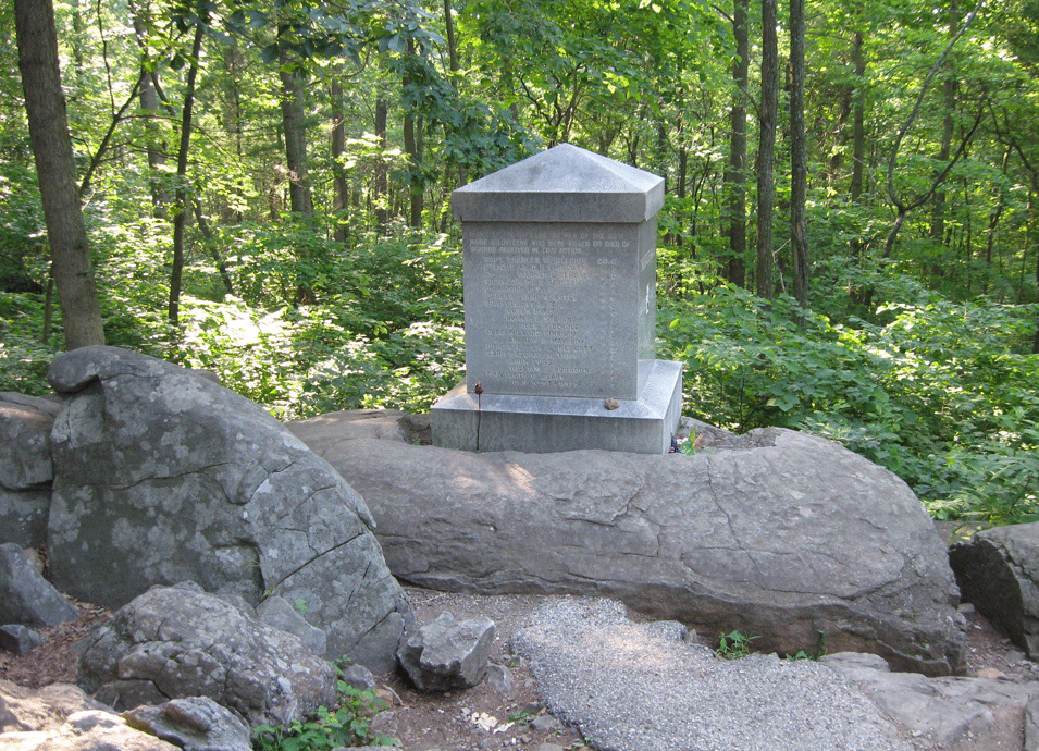 Left side of the monument to the 20th Maine on Little Round Top