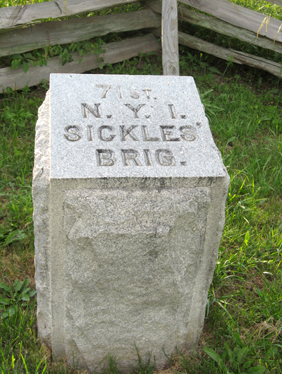 Marker for the 71st New York Infantry of the Excelsior Brigade at Gettysburg