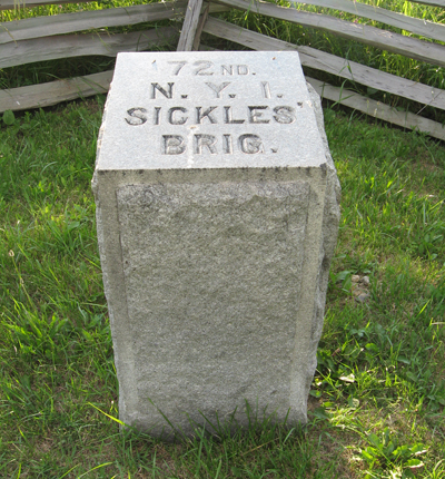 Marker for the 72nd New York Infantry of the Excelsior Brigade at Gettysburg