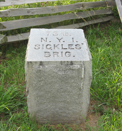 Marker for the 73rd New York Infantry of the Excelsior Brigade at Gettysburg