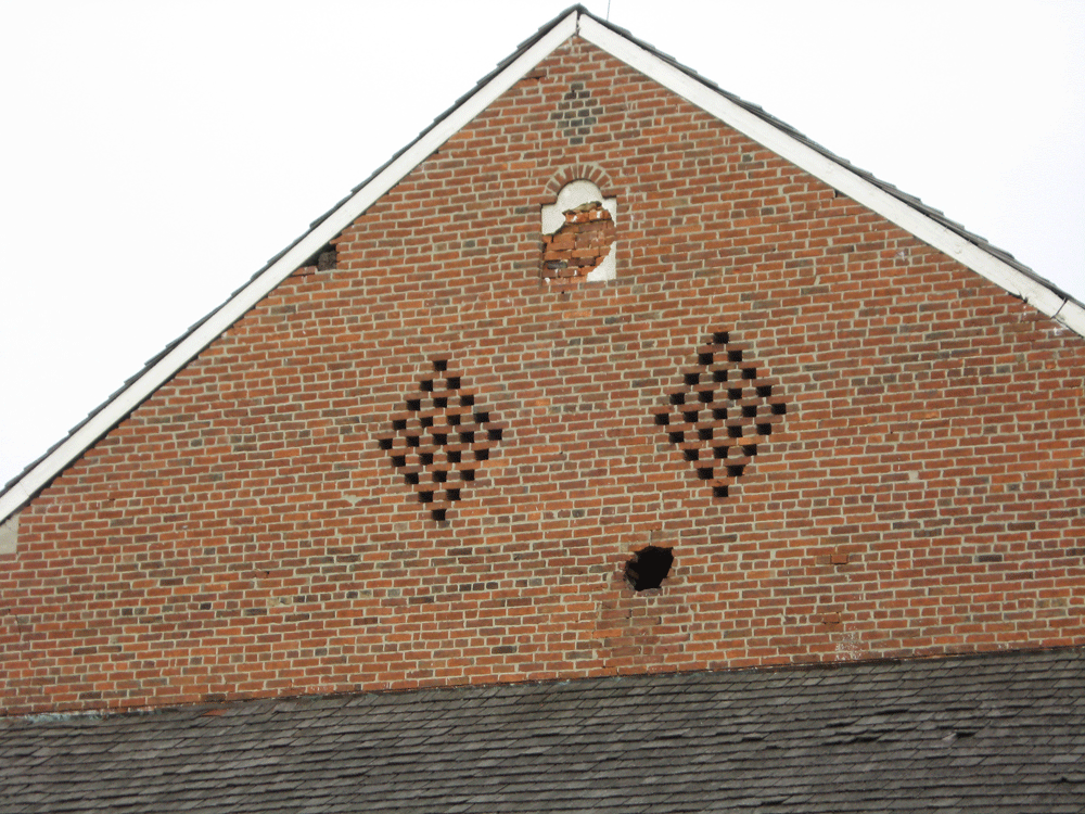 Closeup of the battle damage to the Trostle barn