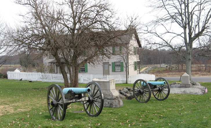 The monument to the 9th Massachusetts Battery beside the Trostle farmhouse