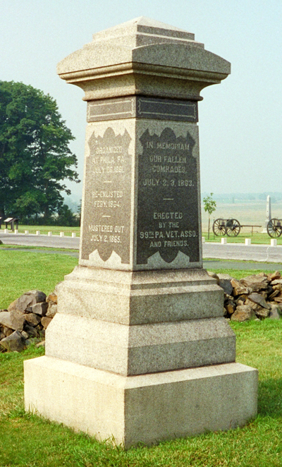 Secondary Monument to the 99th Pennsylvania Infantry at Gettysburg