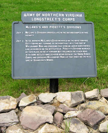 Marker for McLaws' and Pickett's Divisions at Black Horse Tavern outside Gettysburg