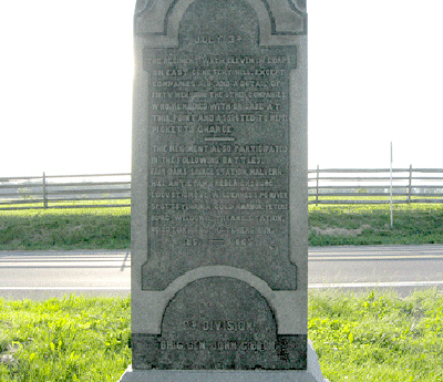 view of the monument to the 106th Pennsylvania Infantry on Emmitsburg Road at Gettysburg