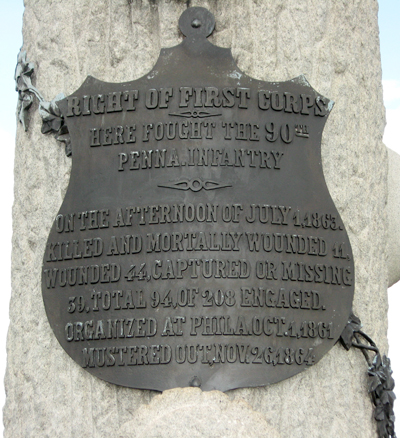 Closeup detail from the Granite Tree monument to the 90th Pennsylvania Infantry at Gettysburg