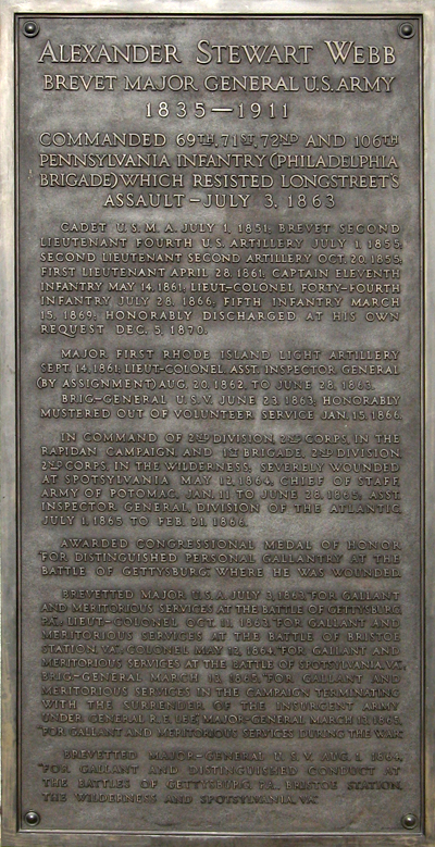 Tablet from the monument to Union Brigadier General Alexander Webb at Gettysburg