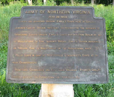 June 28 tablet of the Army of Northern Virginia Itinerary tablets at Gettysburg