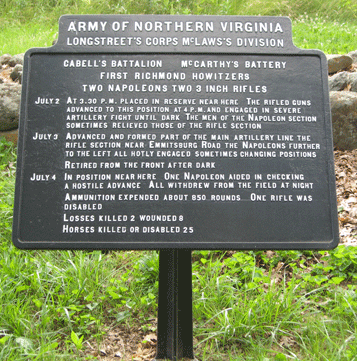 Marker for the 1st Richmond (Virginia) Howitzers of the Army of Northern Virginia at Gettysburg