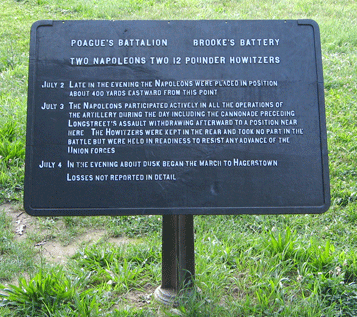 Marker for Brooke's (Virginia) Battery of the Army of Northern Virginia at Gettysburg
