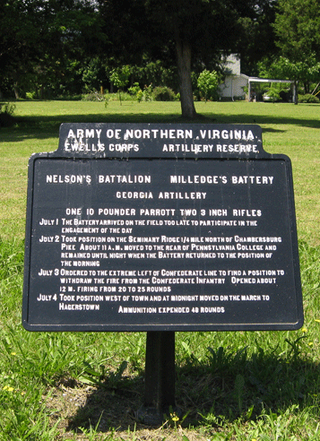 Marker for Milledge's Georgia) Battery of the Army of Northern Virginia at Gettysburg