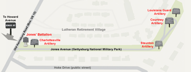 Map of Jones Artillery Avenue at Gettysburg