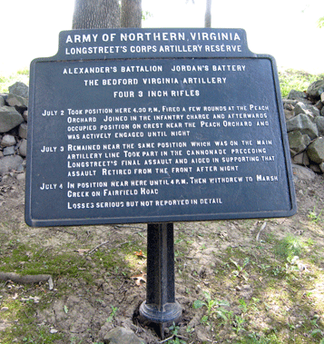 Marker for the Bedford (Virginia) Artillery of the Army of Northern Virginia at Gettysburg