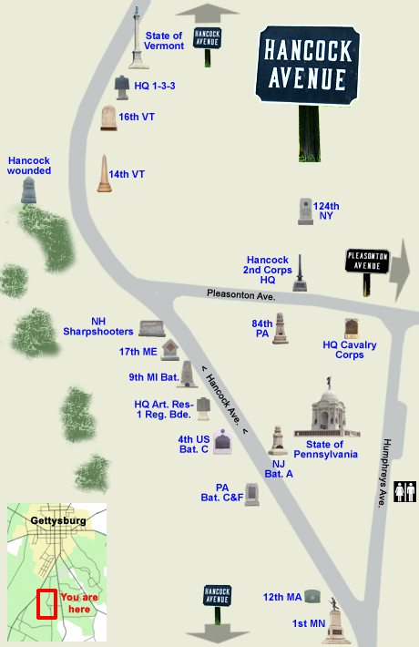 Tour map for Hancock Avenue Part 2 on the Gettysburg battlefield