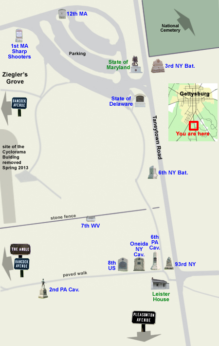 Tour map of Taneytown Road on the Gettysburg battlefield