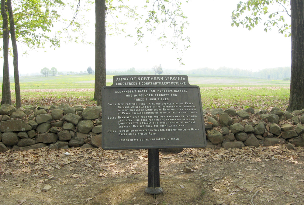 The marker for Parker's Battery at Gettysburg