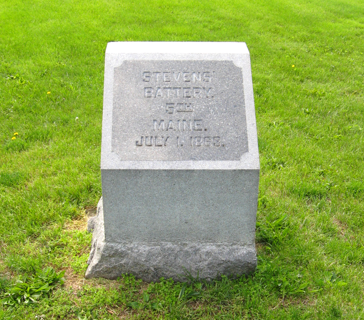 Marker showing the position of the 5th Maine Battery on July 1st at Gettysburg