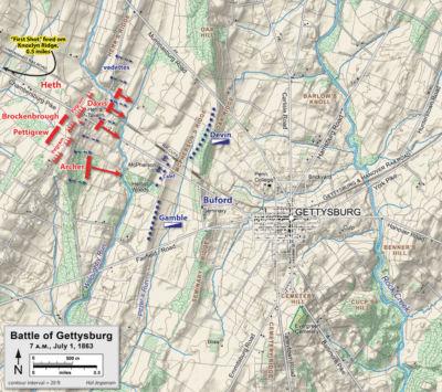 Timeline of the Battle of Gettysburg on July 1, 1863