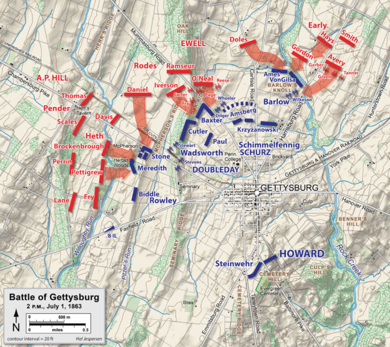 Timeline of the Battle of Gettysburg on July 1, 1863