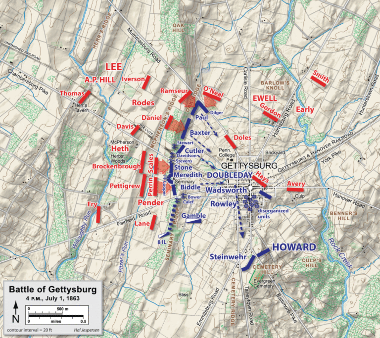 Timeline of the Battle of Gettysburg on July 1, 1863